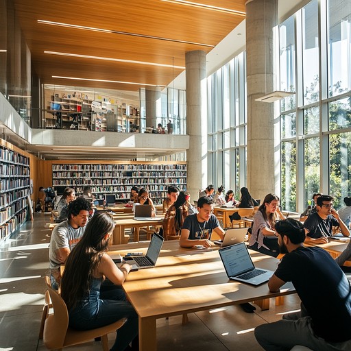 University students studying in a modern library